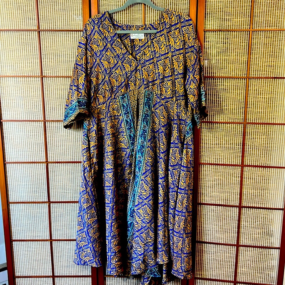 Kantha Bae crepe silk split midi dress